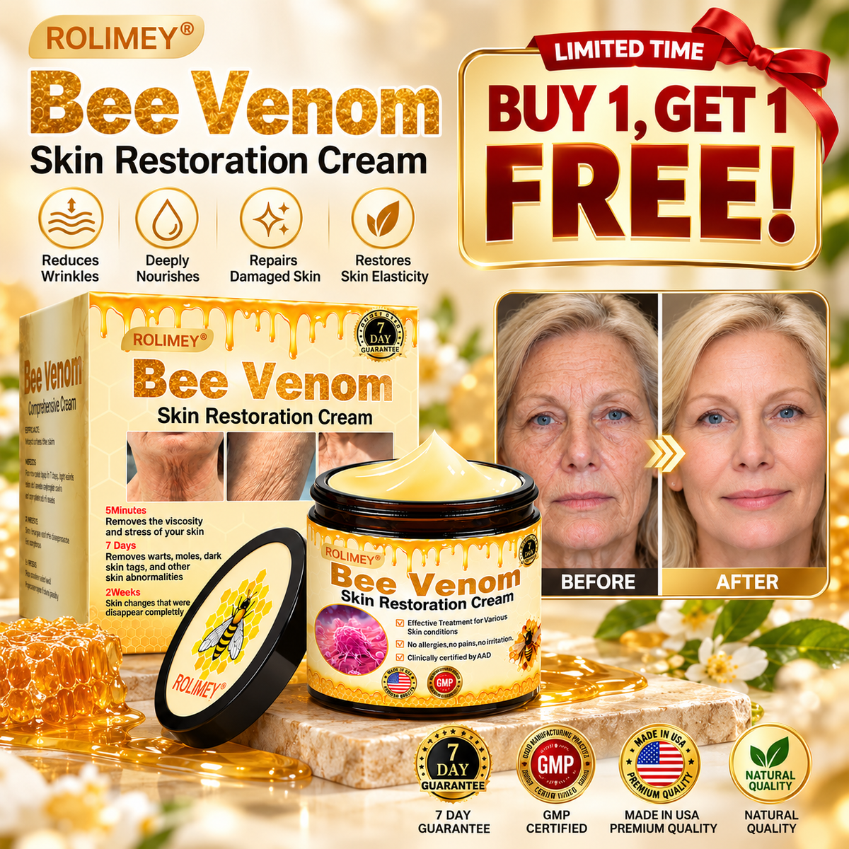 💥💥Official Brand Shop丨Rolimey® Bee venom Pro Comprehensive Cream—Tightening for Skin Types